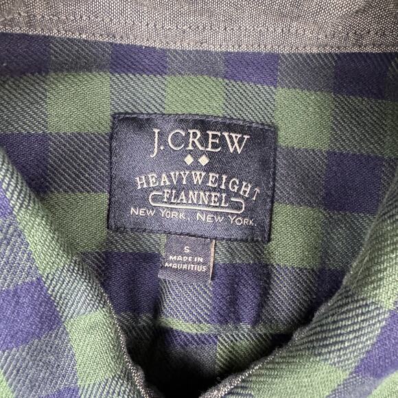 J. Crew Flannel Shirt Men’s Small Green Navy Blue Heavyweight Long Sleeve - Picture 7 of 10